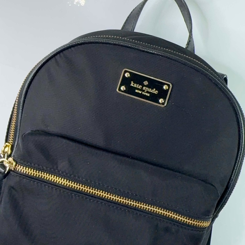 Kate Spade Dawn Medium Backpack Black Nylon Gold Hardware Zip Bag New York